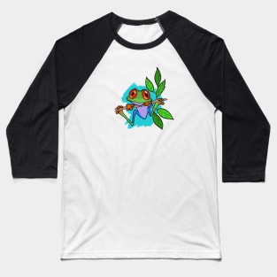 Tree Frog On Branch With Aqua Background Original Art Baseball T-Shirt